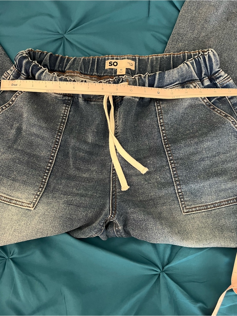 SO Light Blue Washed Denim mid rise Jogger jeans with White Drawstring - Picture 2 of 5